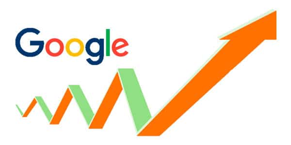 Flecha haciendo zigzag y aumentando encima de logotipo de Google