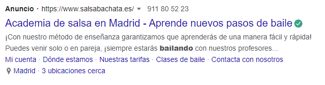 google ads academias de baile