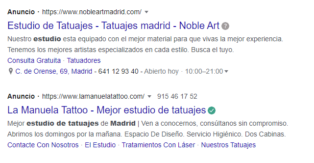 google ads estudios de tatuajes