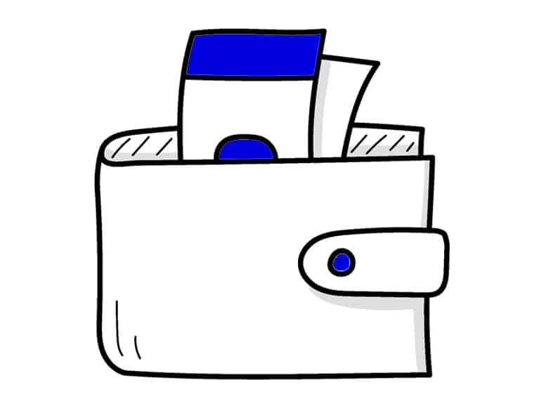 Icono de cartera con billetes saliéndose