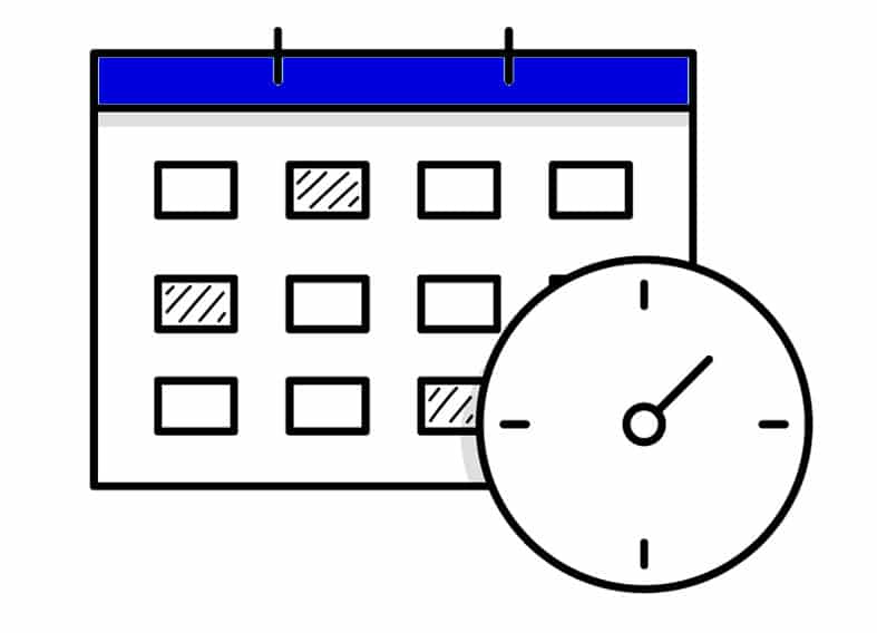 Calendario azul con un reloj delante