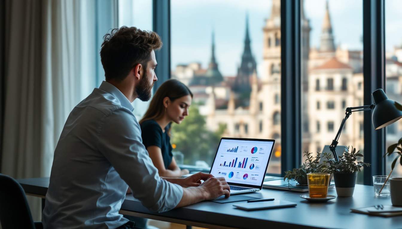 personas trabajando frente a una ventanal